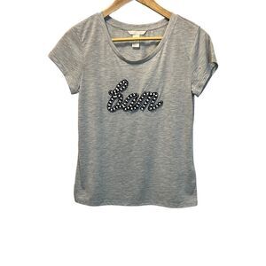 NWOT H&M Grey Beaded “Bam” Graphic Short Sleeve Crew Neck Short Sleeve Top S